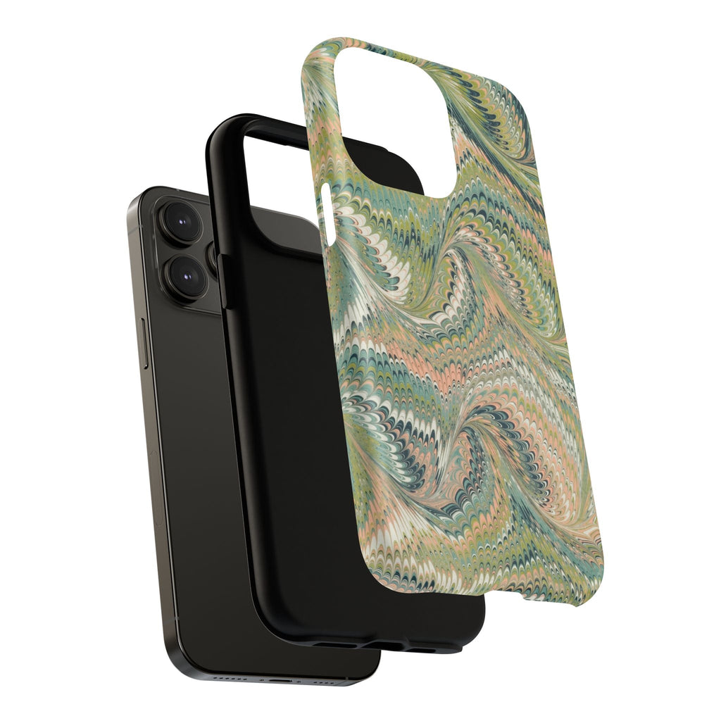 Florentine Marble iPhone Case | Inspired by Florence | Italian Marbled Paper Technique | Artisanal Green Swirl | Dual-Layer Protective Case | Matte or Glossy