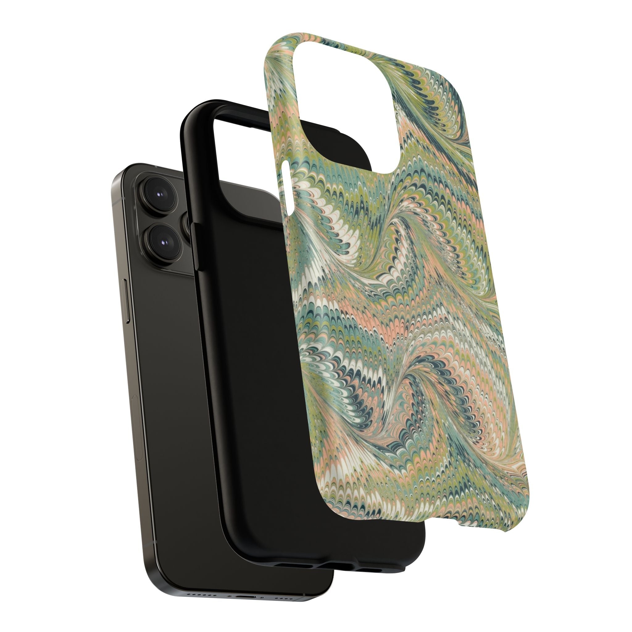 Florentine Marble iPhone Case | Inspired by Florence | Italian Marbled Paper Technique | Artisanal Green Swirl | Dual-Layer Protective Case | Matte or Glossy