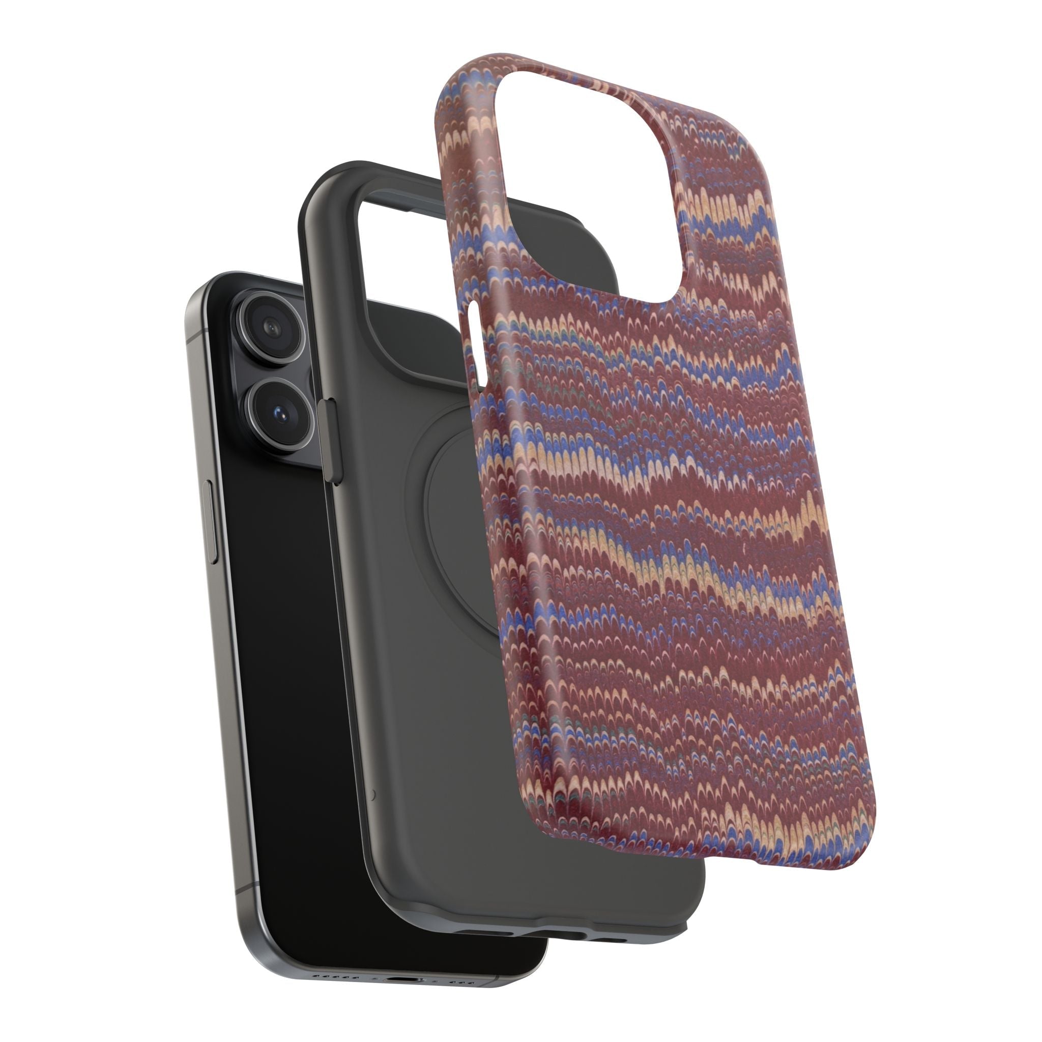 Burgundy and Blue Hues Italian Vintage Marble Design Phone Case for Apple + Samsung