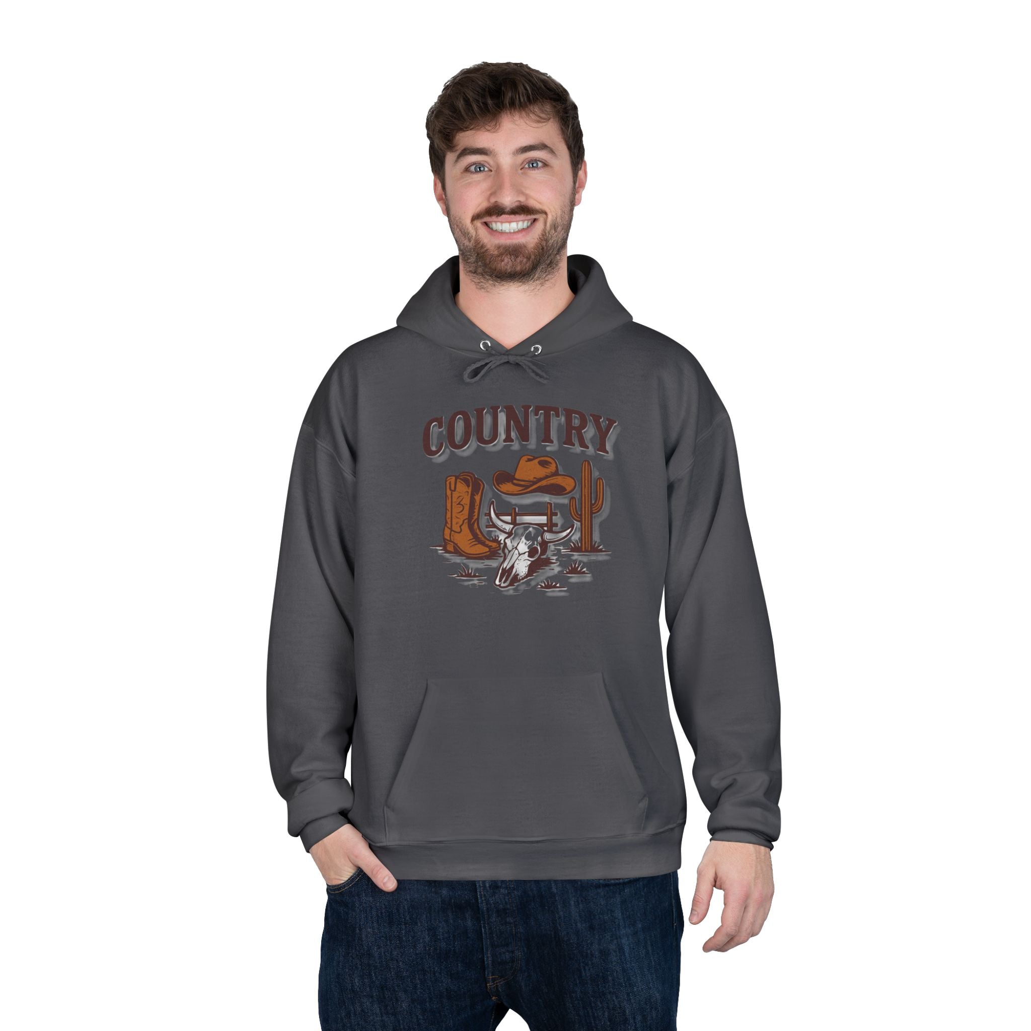 Country Western Hoodie — Cowboy Boots, Hat & Cactus Pullover