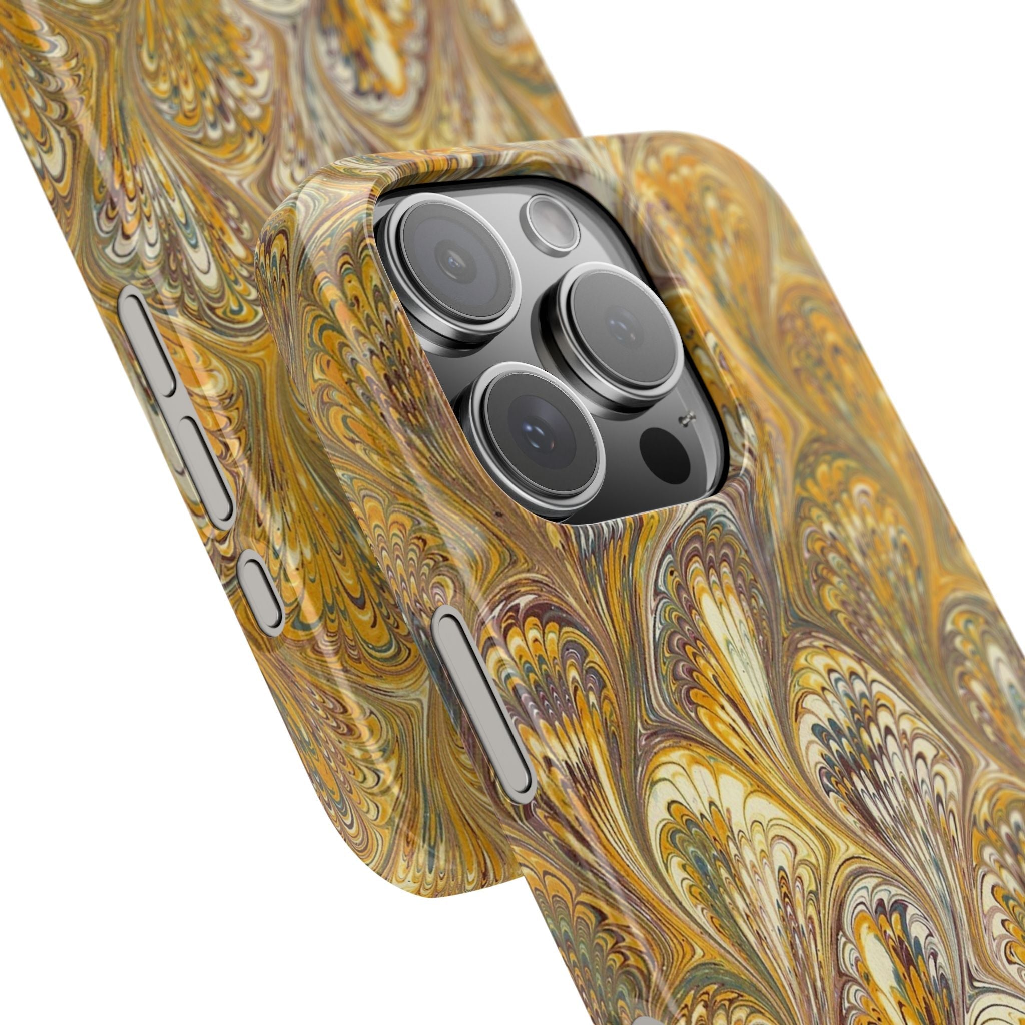 Golden Yelllow Hand-Marbled Florentine Italian Phone Case for iPhone 17 and all sizes