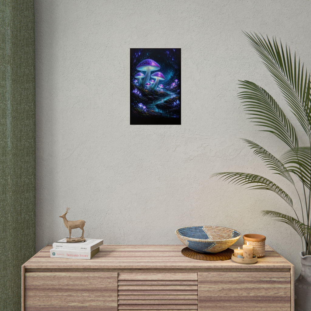 Fantasy Mushroom Poster — Glowing Purple Forest Rolled Art Print