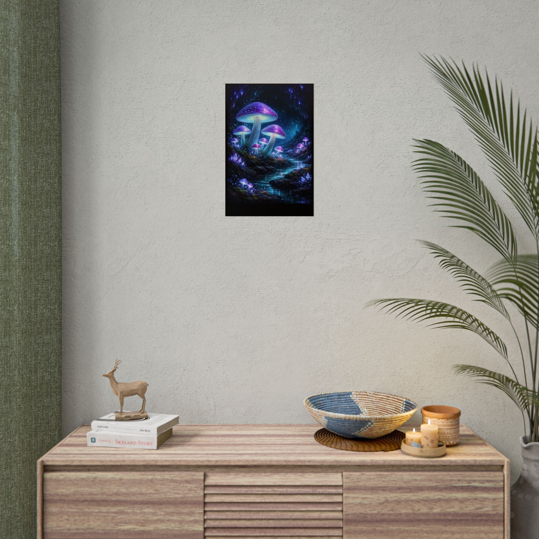 Fantasy Mushroom Poster — Glowing Purple Forest Rolled Art Print