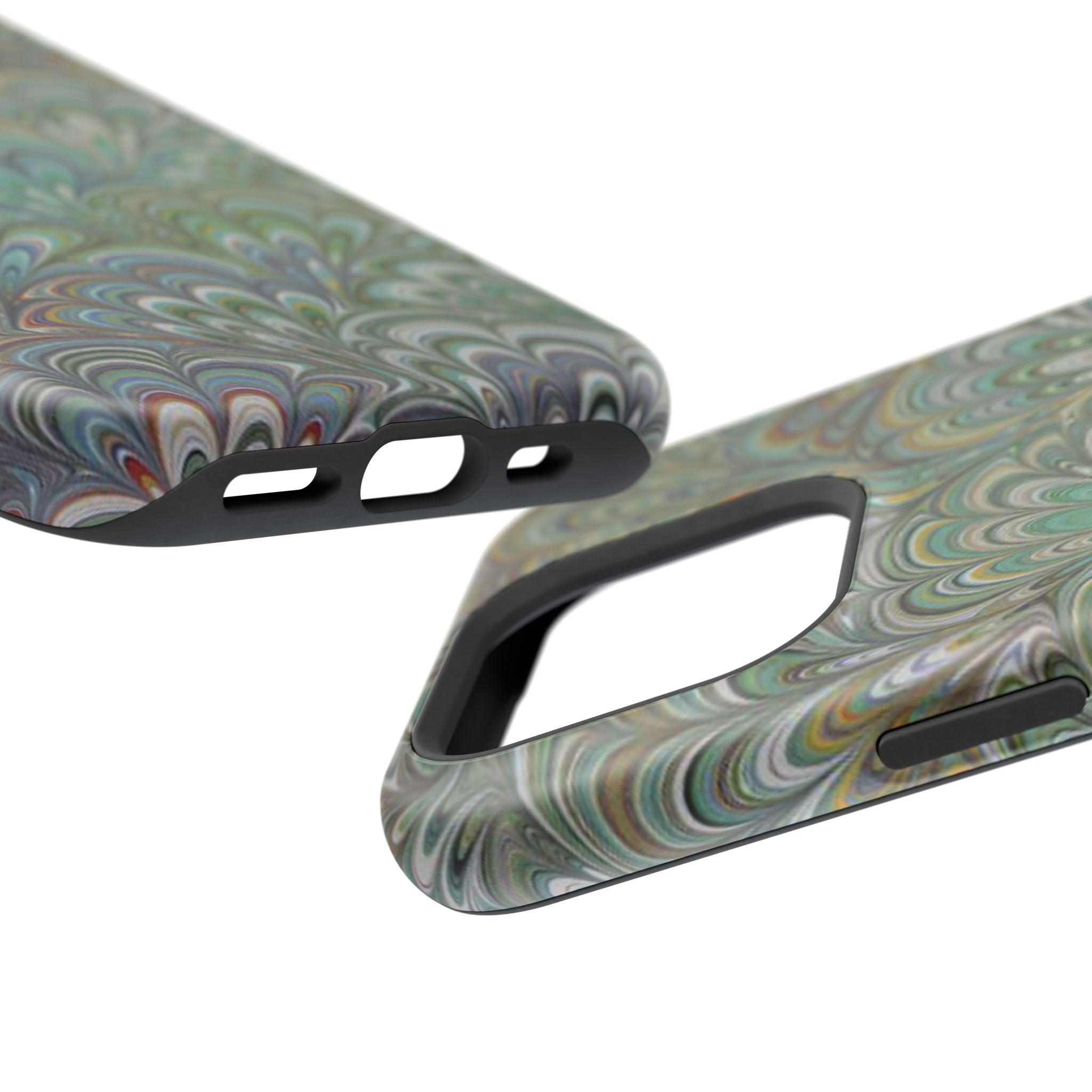 iPhone17 + All Models Phone Cases, Italian Peacock Feather Design, Stylish Impact-Resistant Shell, Protective Cover, Green Peacock Print