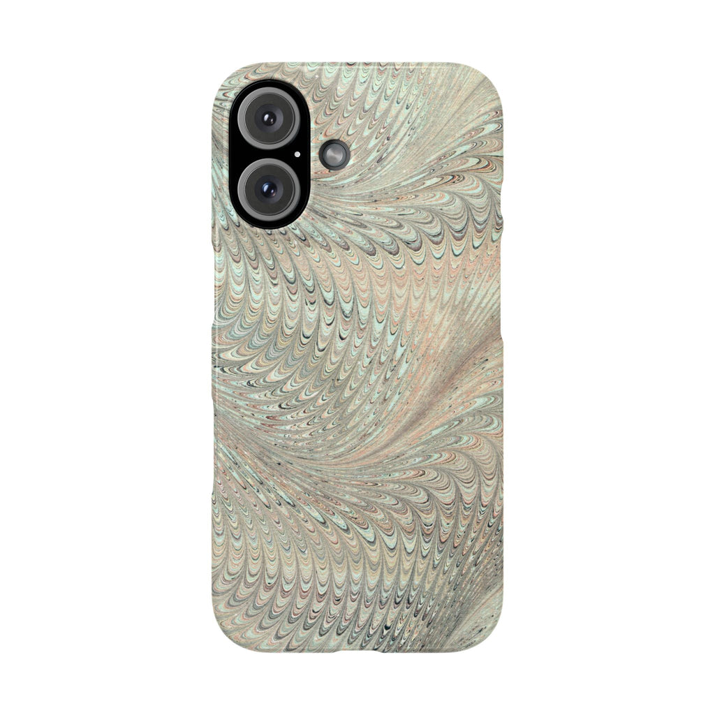 Marbled Vintage Design, Italian Feather Phone Case, Green Hues, Mint, Beige, Neutrals
