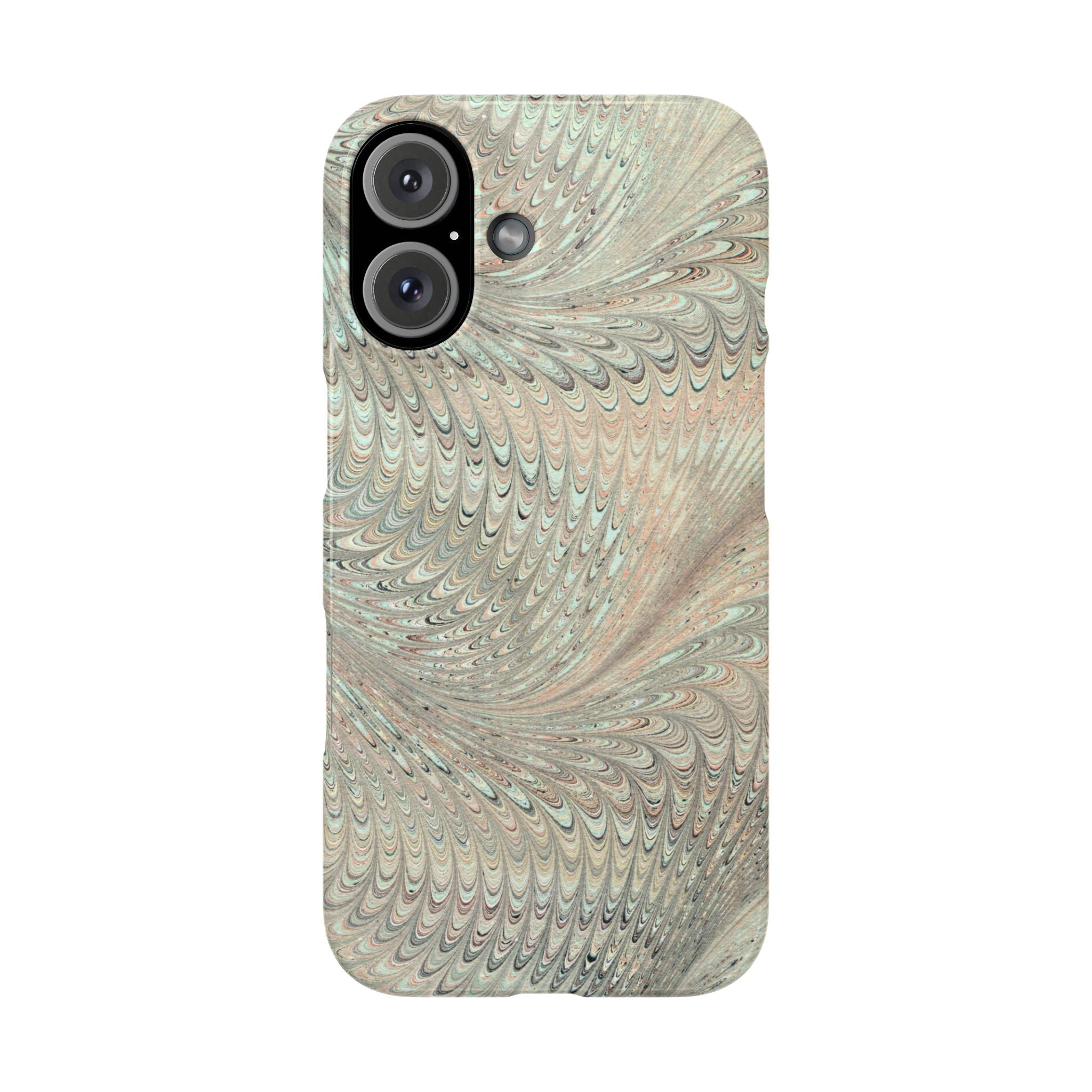 Marbled Vintage Design, Italian Feather Phone Case, Green Hues, Mint, Beige, Neutrals