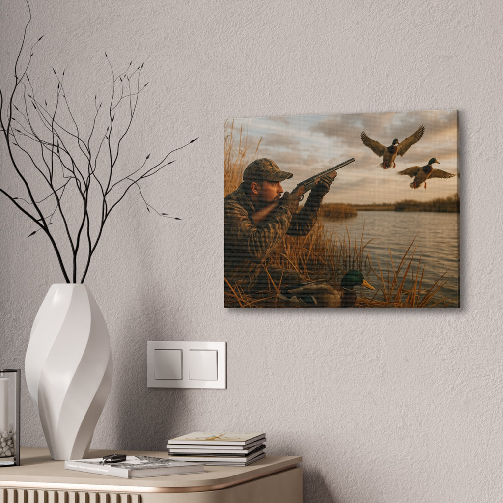 Duck Hunting Canvas Print — Waterfowl Blind Scene Stretched Wall Art