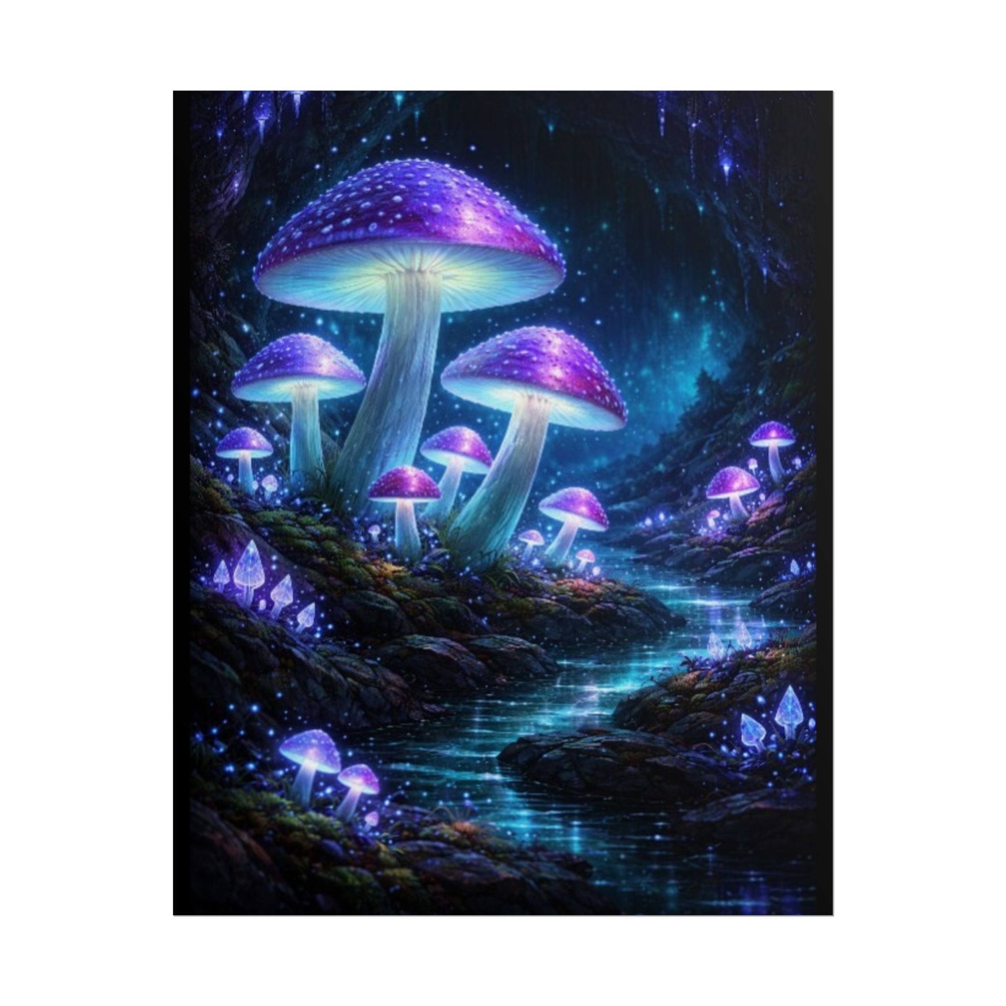 Fantasy Mushroom Poster — Glowing Purple Forest Rolled Art Print