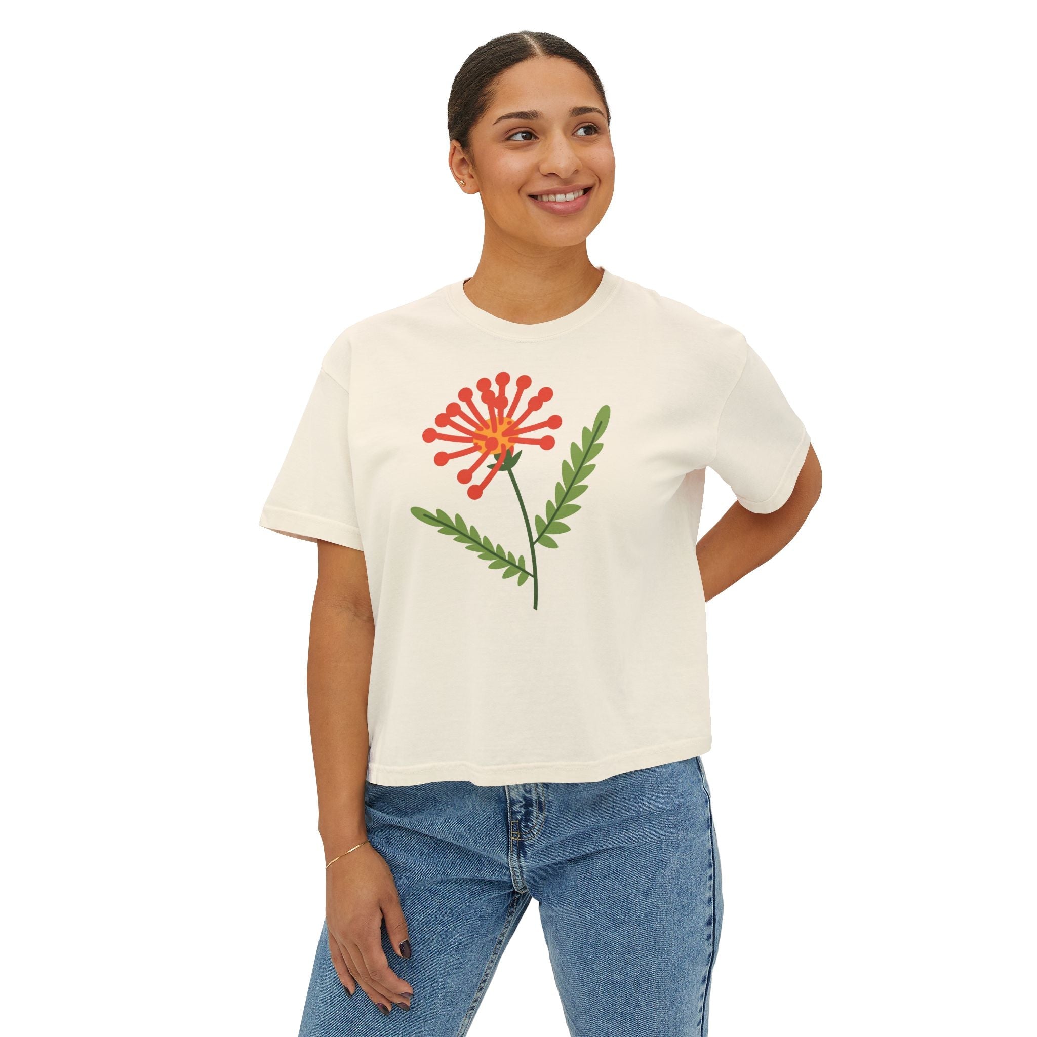 Orange Flower Boxy Tee - Casual Comfort Style - DipaliZ