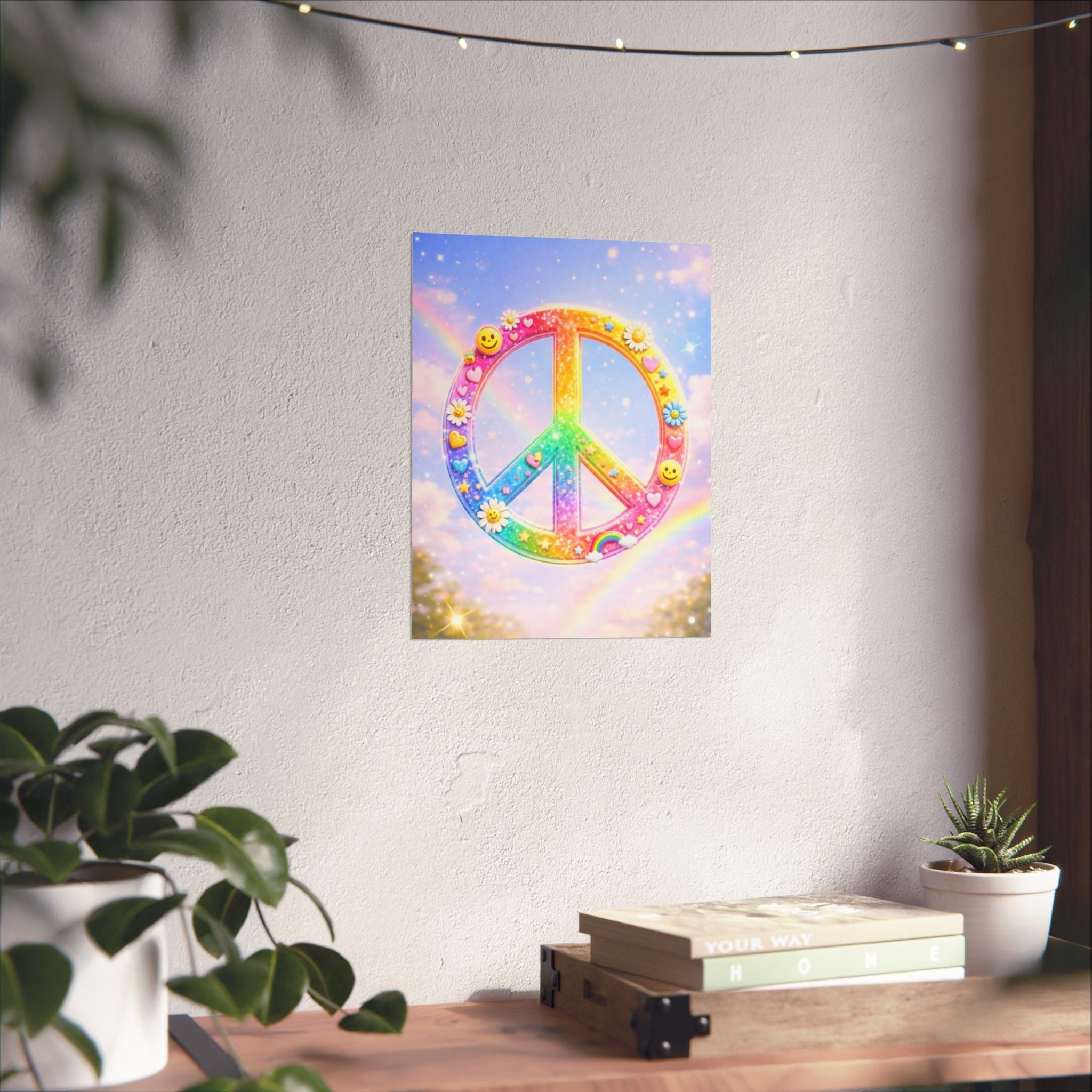 Rainbow Peace Sign Matte Poster — Retro 90s Inspired Psychedelic Wall Art