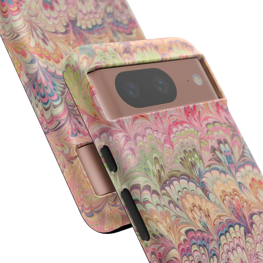 Pastel Pink + Green Feather Marbled Phone Case - Dual Layer Phone Cover