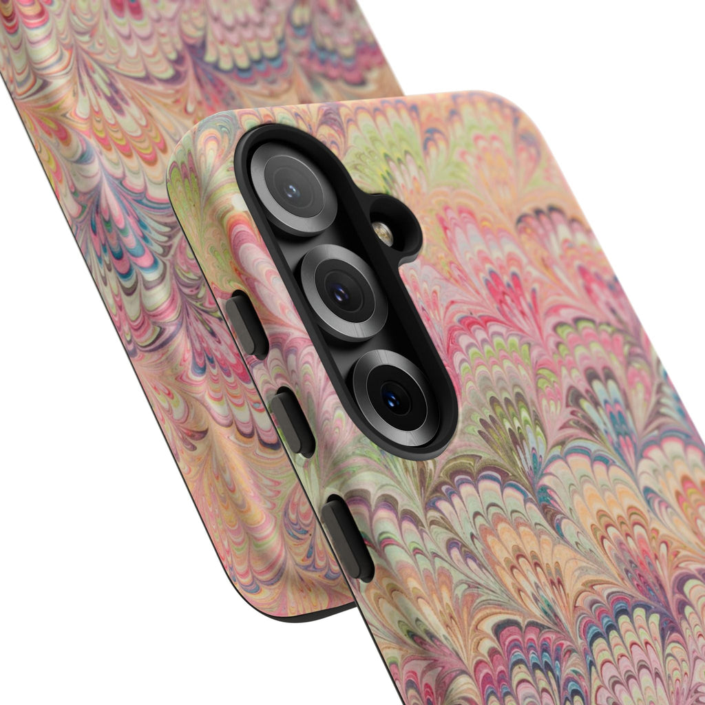 Pastel Pink + Green Feather Marbled Phone Case - Dual Layer Phone Cover
