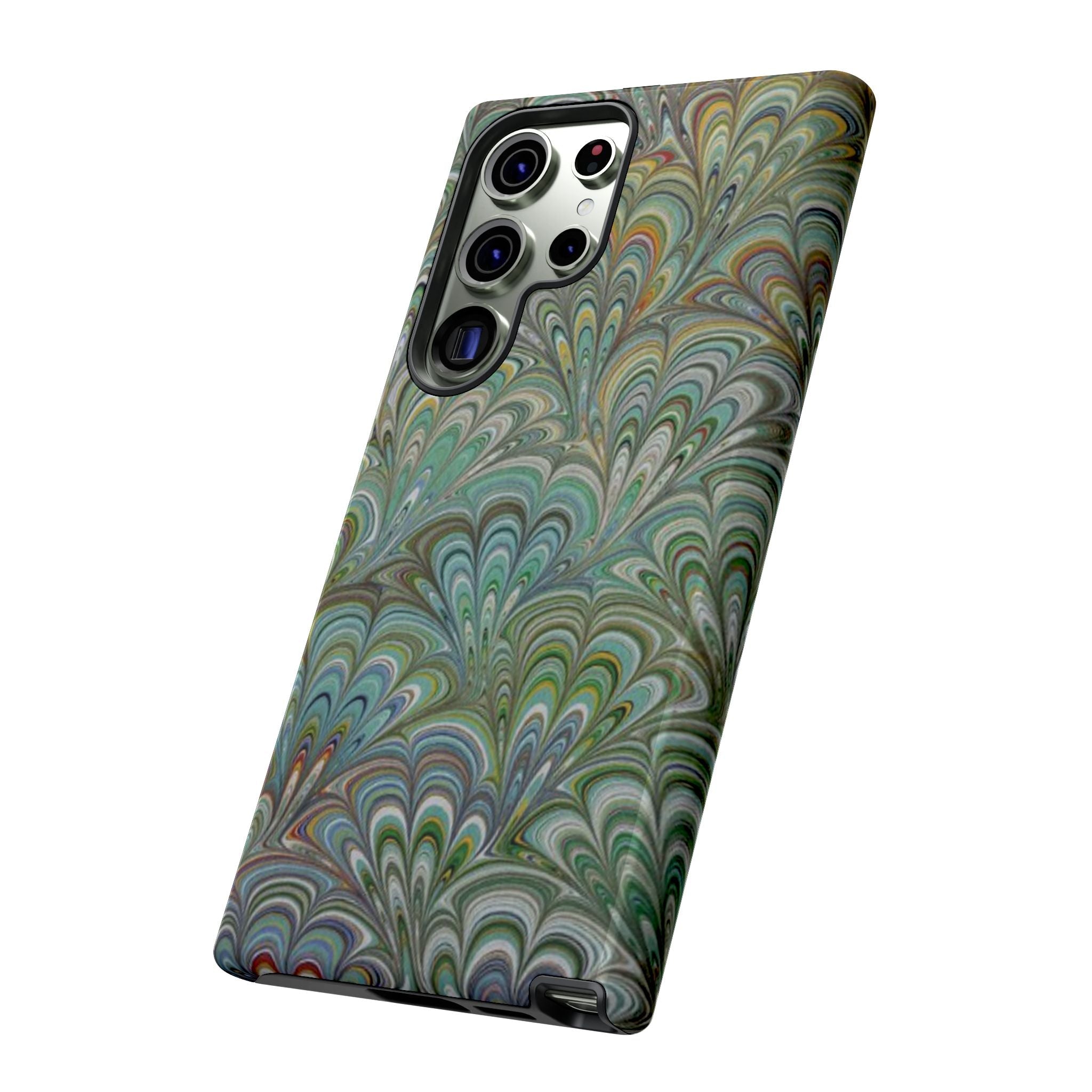 Green Marbled Peacock Durable Phone Case - Matte or Glossy