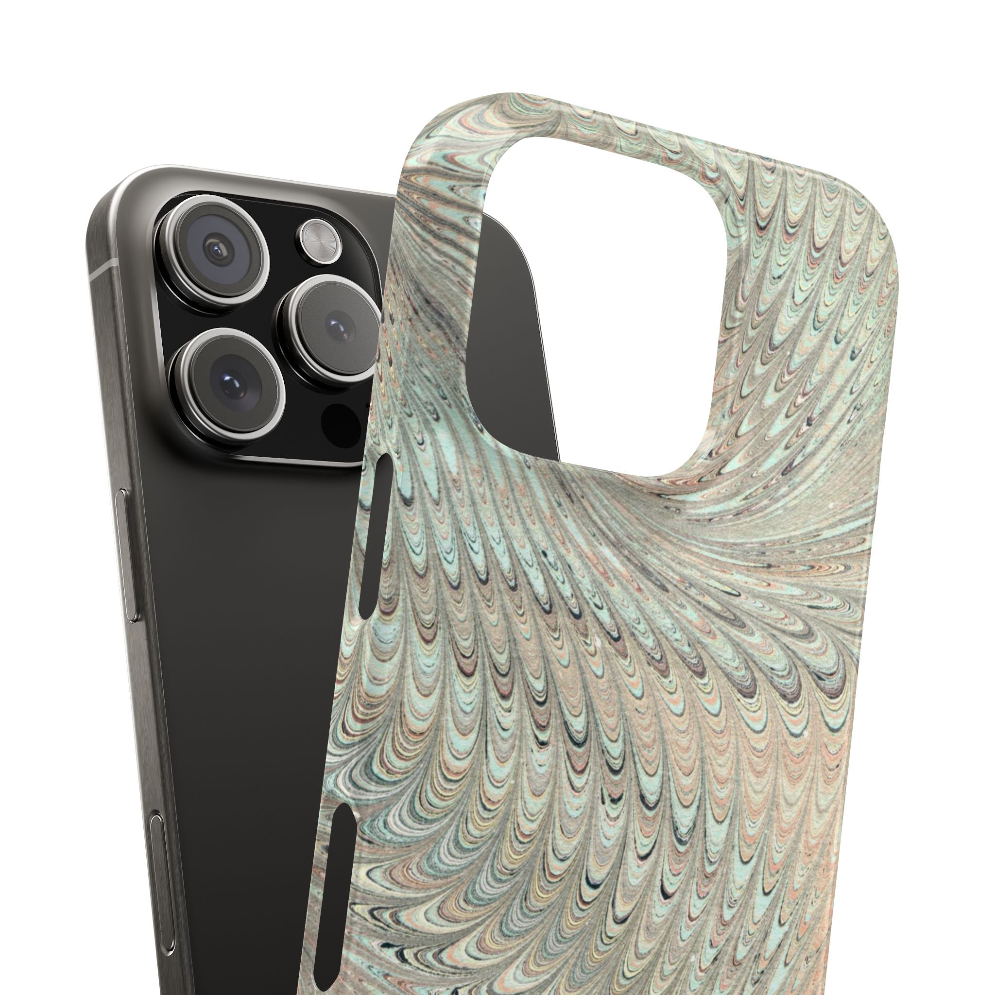 Mint Green + Beige - Marbled Swirl Phone Case - Single Layer Slim Case