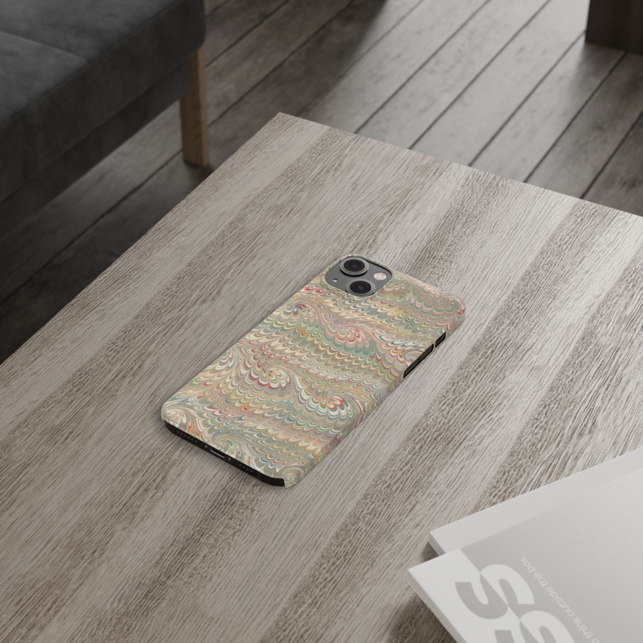 Beige Swirl Marbled Feather Phone Case