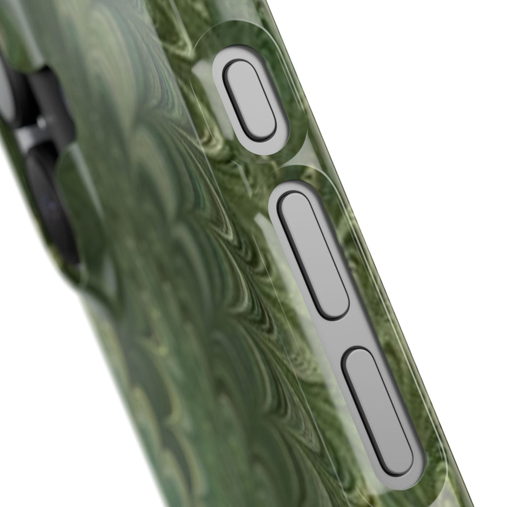 Green Marbled Slim Phone Case — Botanical Swirl Pattern Slim Case