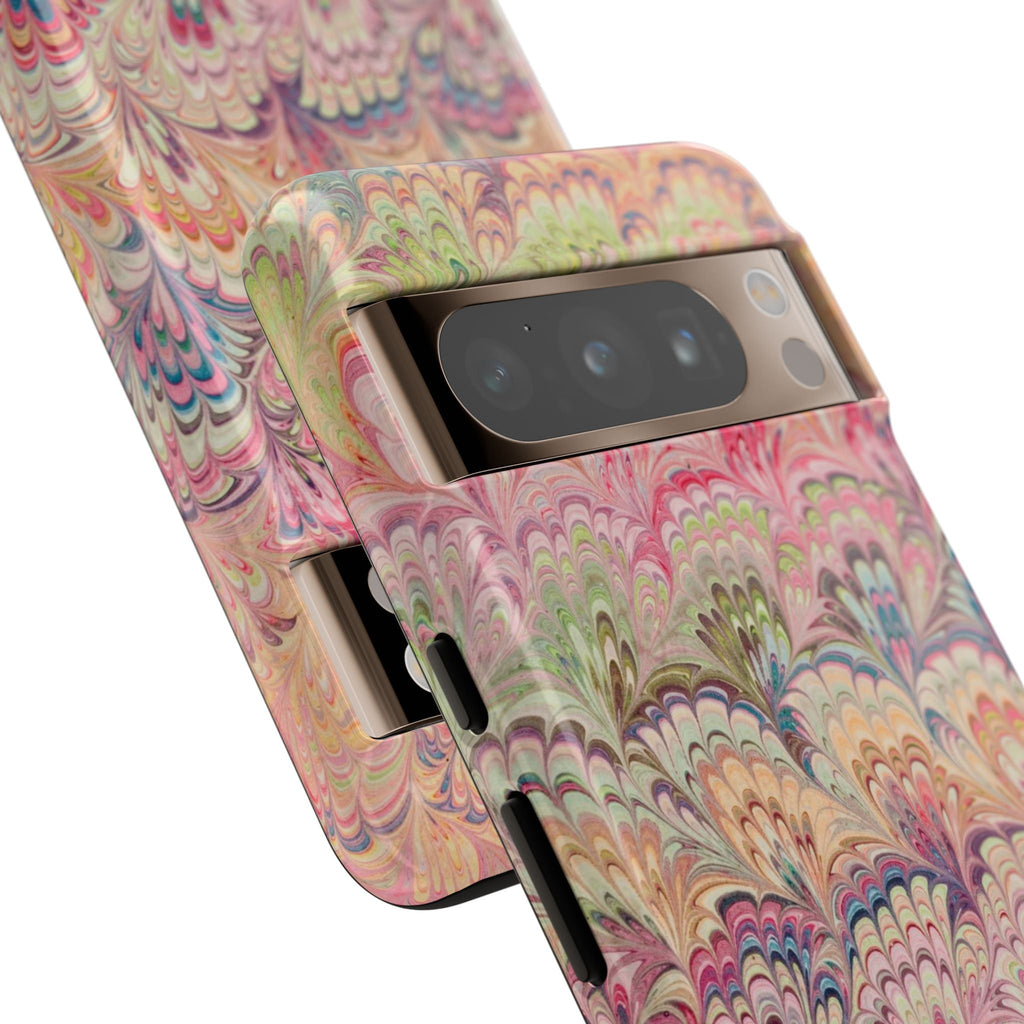 Pastel Pink + Green Feather Marbled Phone Case - Dual Layer Phone Cover