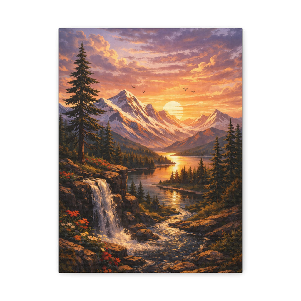 Sunset Mountain Landscape Canvas Print — Stretched Matte Wall Art