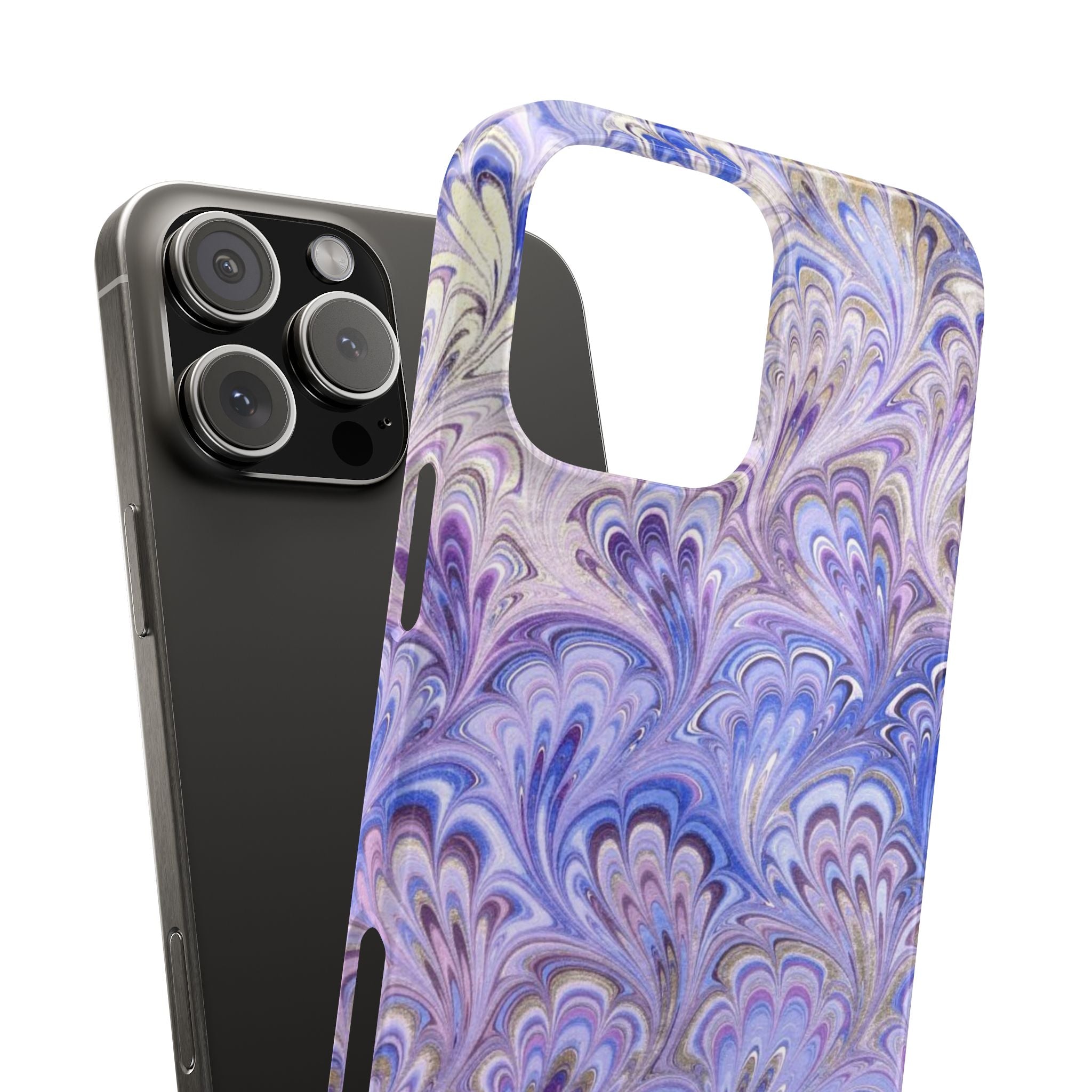 Marbled Feather Lavender + Purple Swirl - Single Layer Slim Phone Case