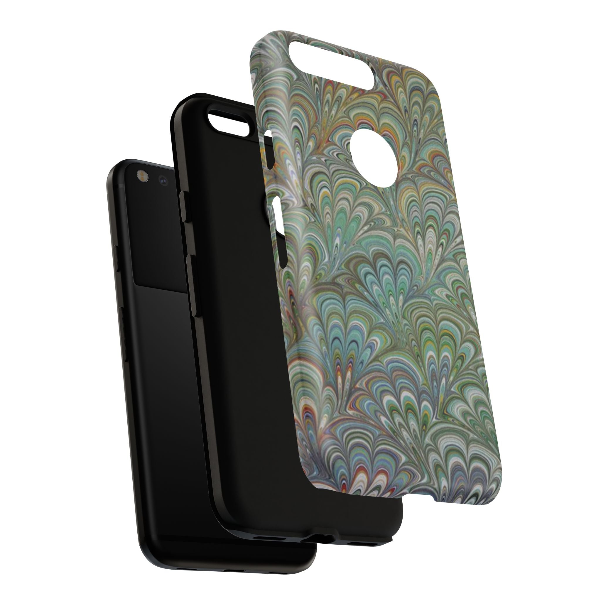 Green Marbled Peacock Durable Phone Case - Matte or Glossy