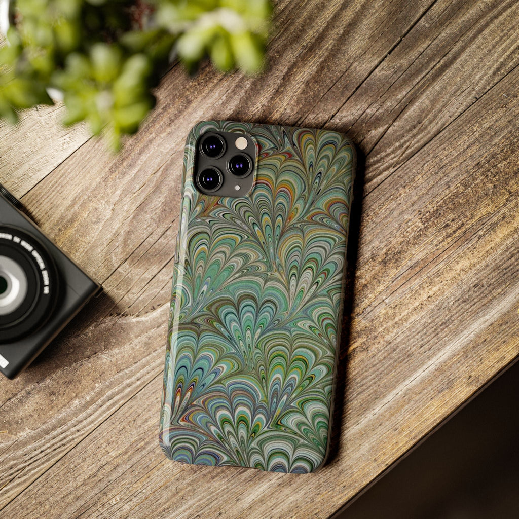 Deep Green Peacock Italian Marbled Design, Italy Feather Phone Case