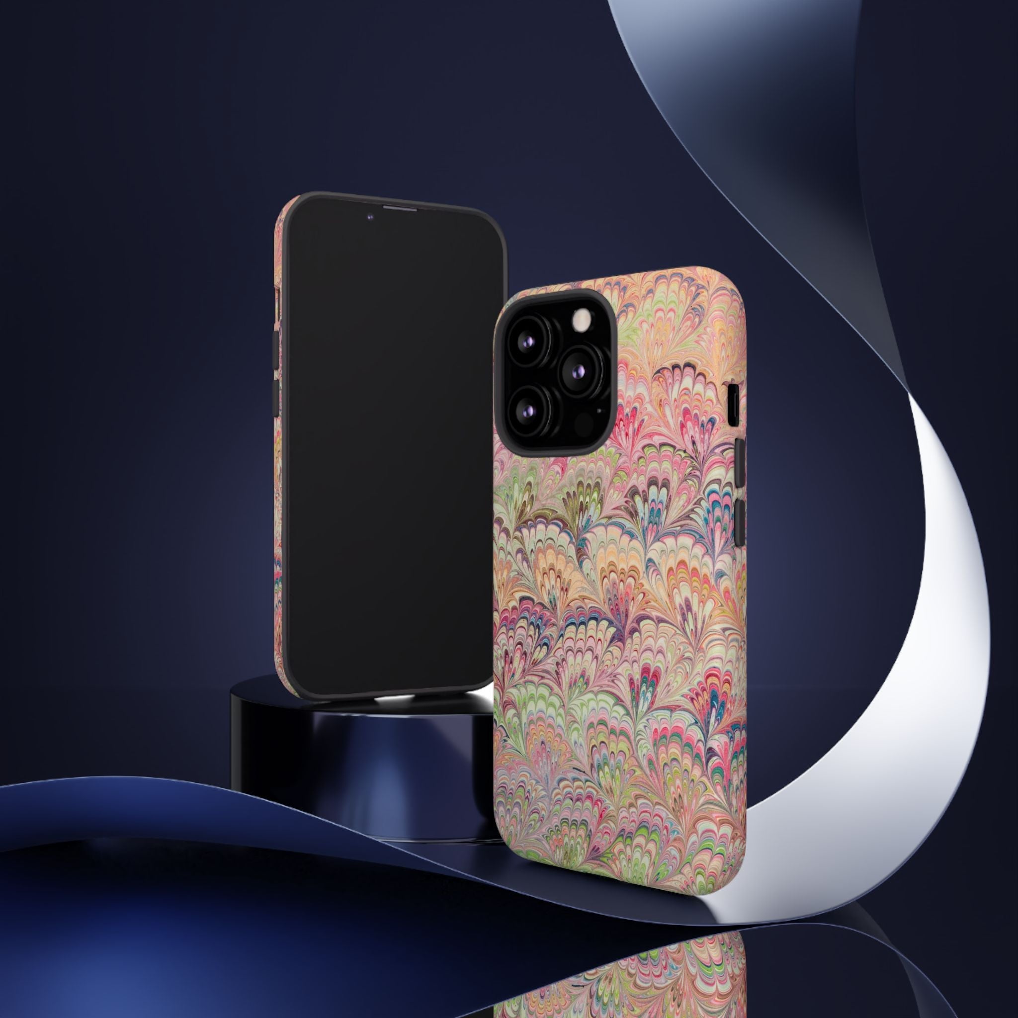 Pastel Pink + Green Feather Marbled Phone Case - Dual Layer Phone Cover
