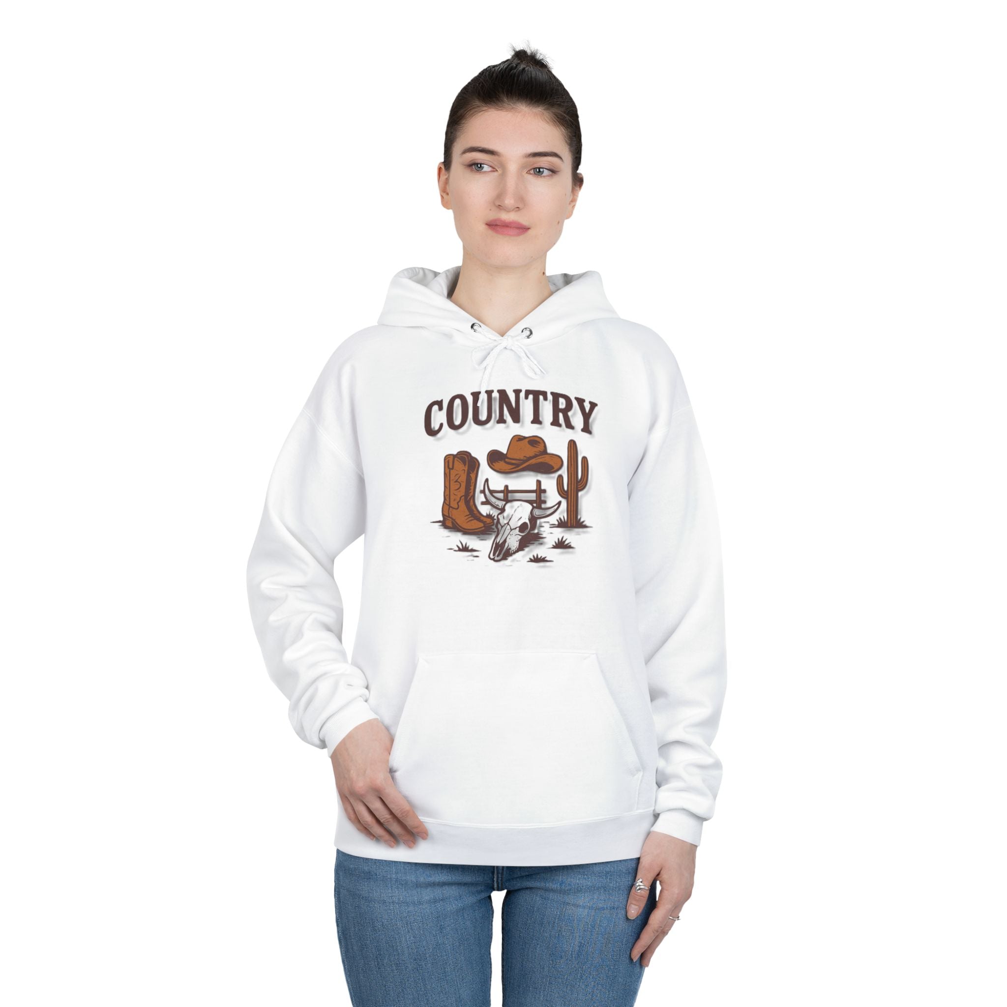 Country Western Hoodie — Cowboy Boots, Hat & Cactus Pullover