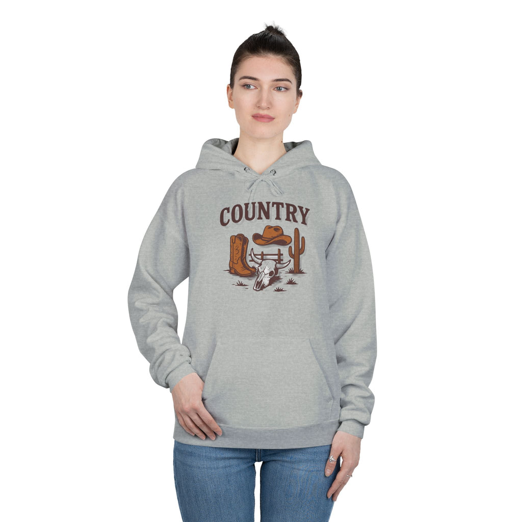 Country Western Hoodie — Cowboy Boots, Hat & Cactus Pullover