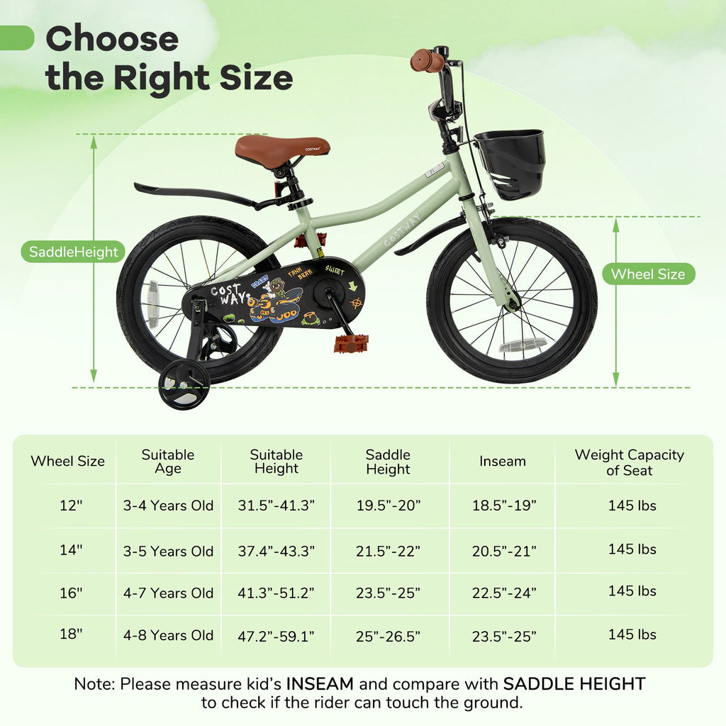 16-Inch Kids Bike Adjustable with Training Wheels for 4-7 Years Old