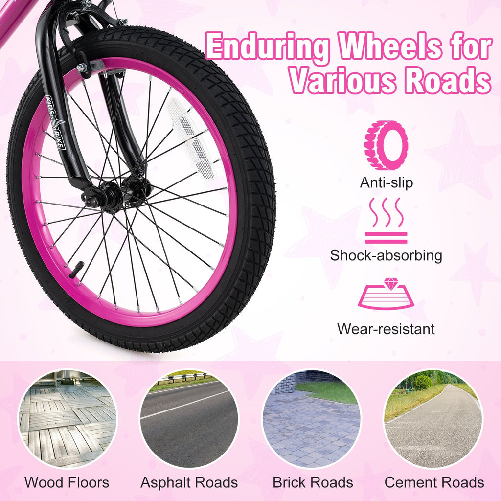 16 Inch Kids Bike Adjustable Bicycle with Front Basket for Children Aged 4-7 Years Old