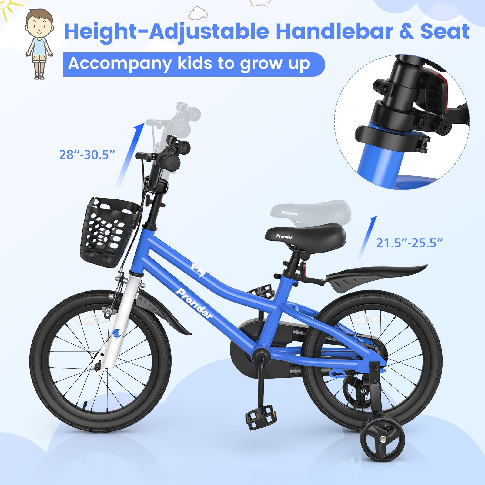 16 Inch Kids Bike with Removable Training Wheels-Blue