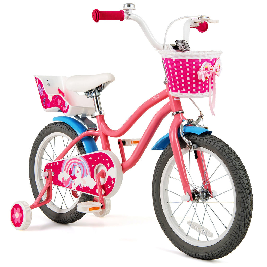 16 Inch Kids Bike with Training Wheels and Storage Basket-16 inches