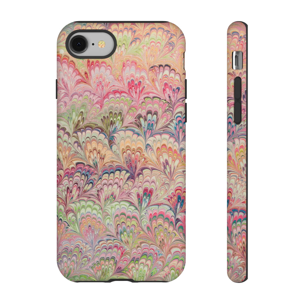 Pastel Pink + Green Feather Marbled Phone Case - Dual Layer Phone Cover