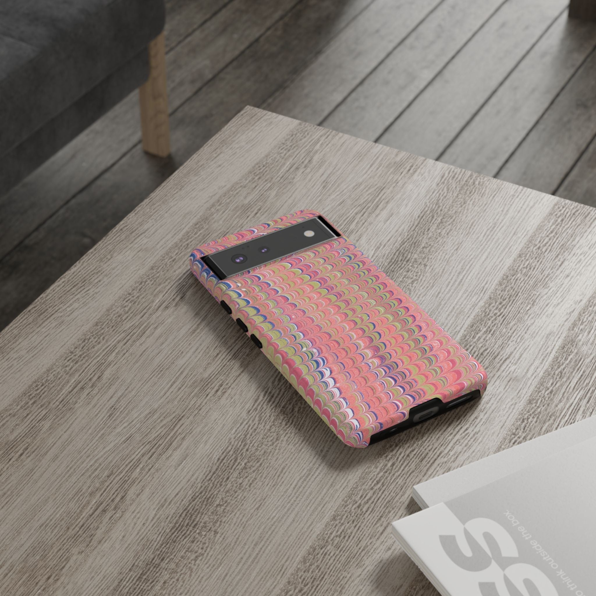 Pink Pastels Feather Marbled Vintage Design iPhone 16 + Samsung + Apple + Google - all models