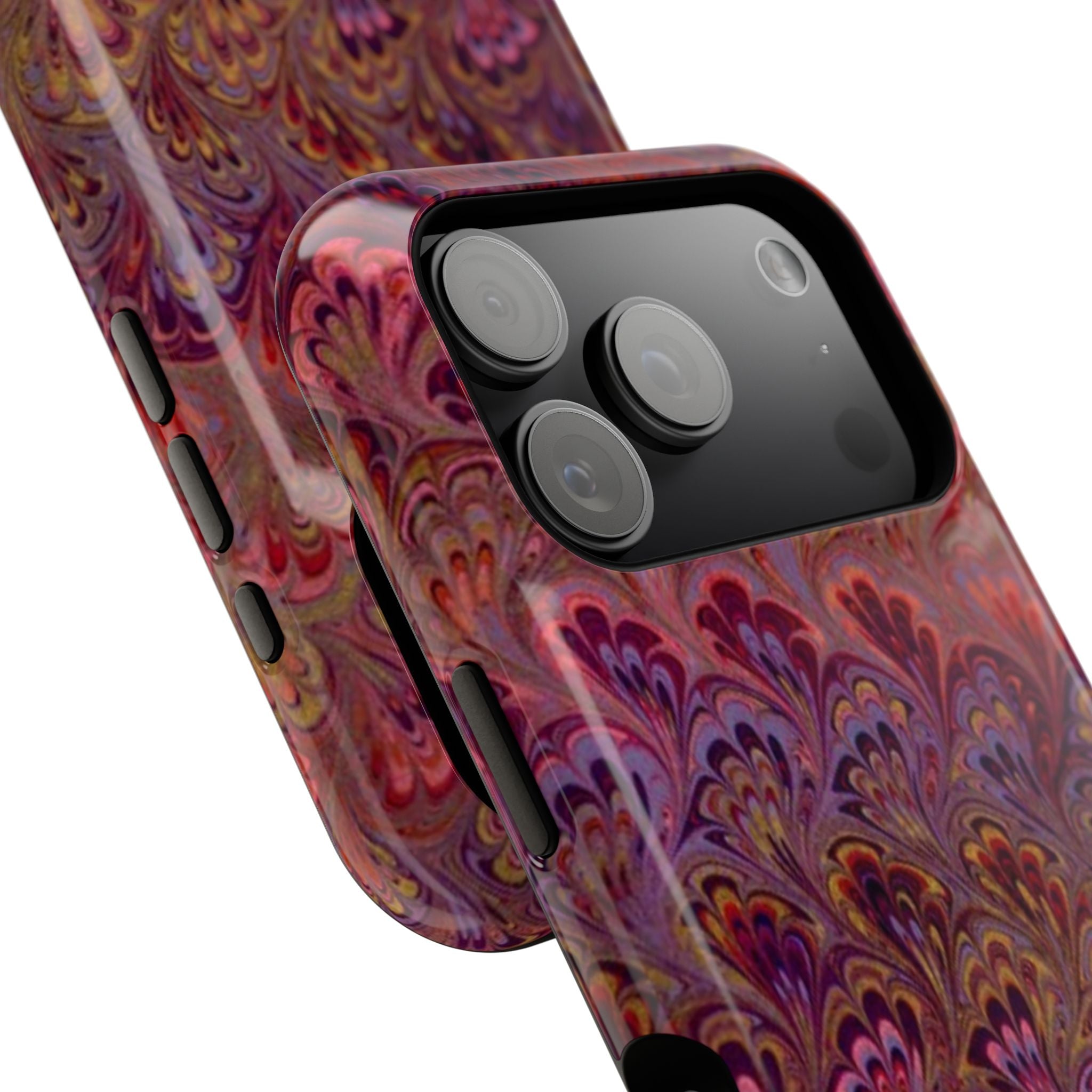 Red, Burgundy, Lavender Italian Peacock Feather Design Phone Case