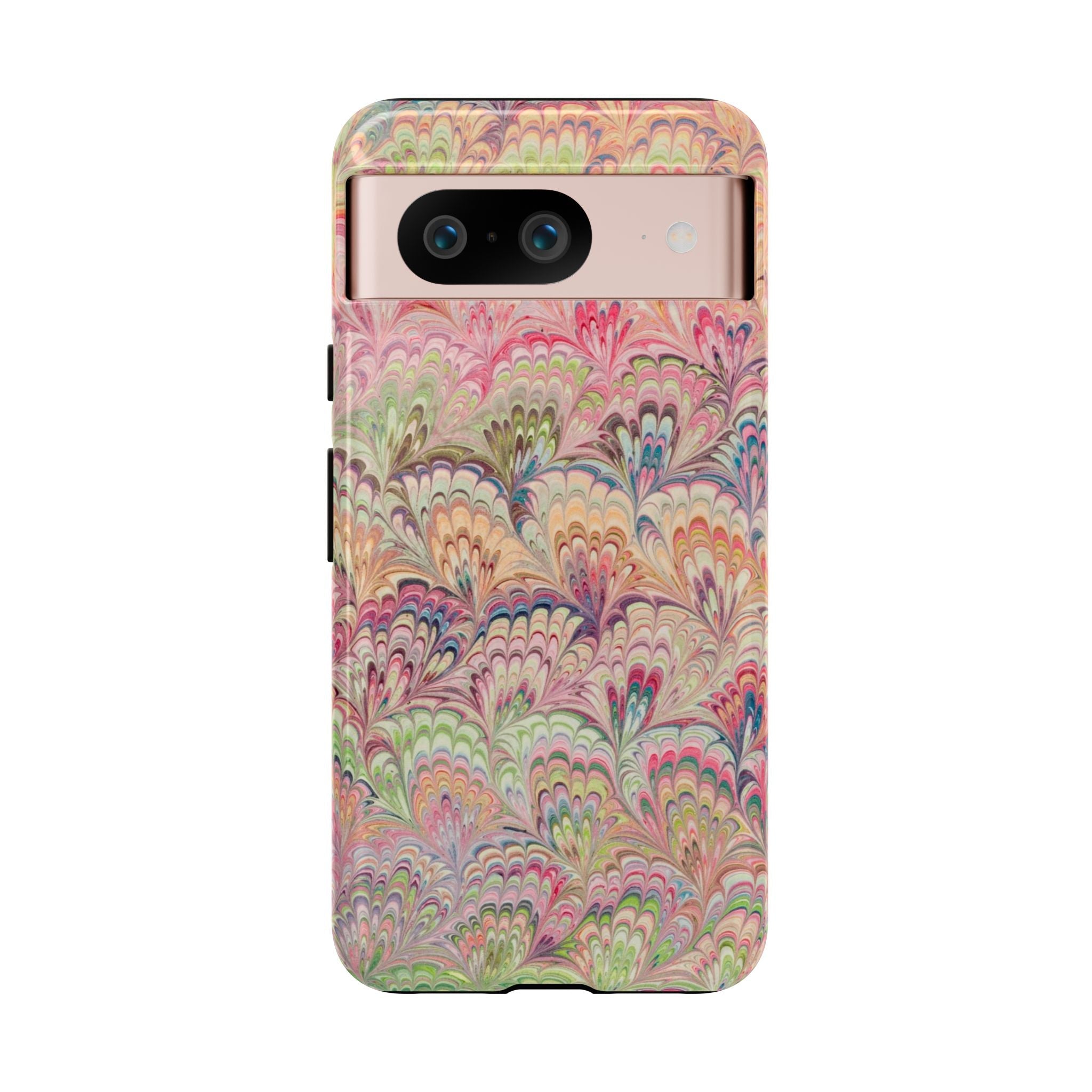 Pastel Pink + Green Feather Marbled Phone Case - Dual Layer Phone Cover