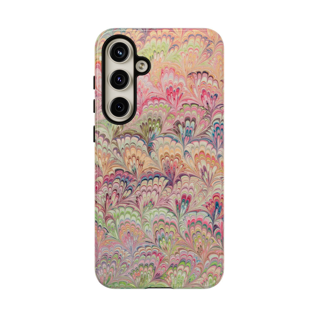 Pastel Pink + Green Feather Marbled Phone Case - Dual Layer Phone Cover