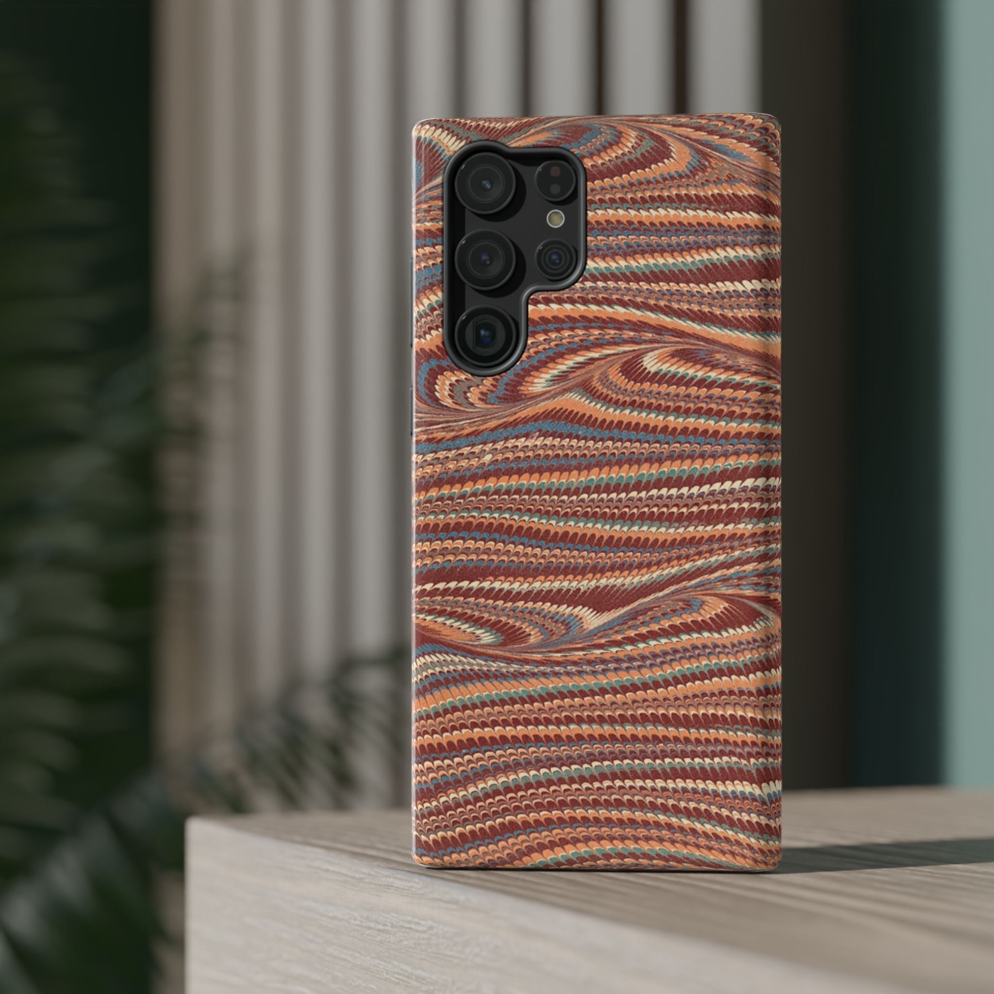 Neutrals Burgundy, Beige, Rust Hues Italian Vintage Marble Design Phone Case for Apple + Samsung