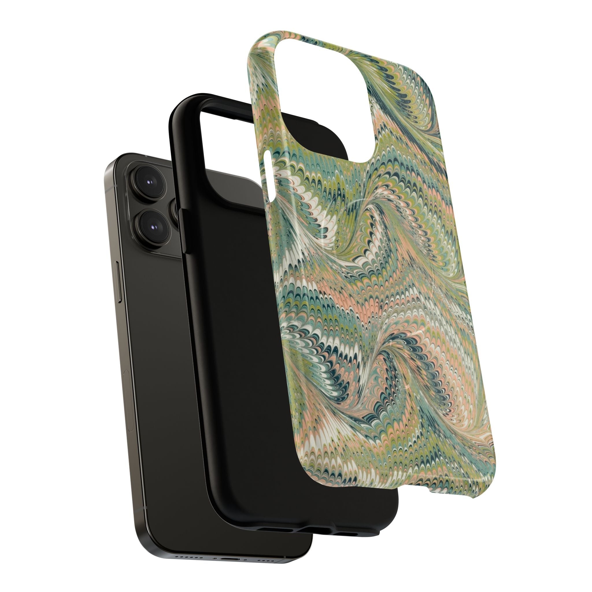 Florentine Marble iPhone Case | Inspired by Florence | Italian Marbled Paper Technique | Artisanal Green Swirl | Dual-Layer Protective Case | Matte or Glossy