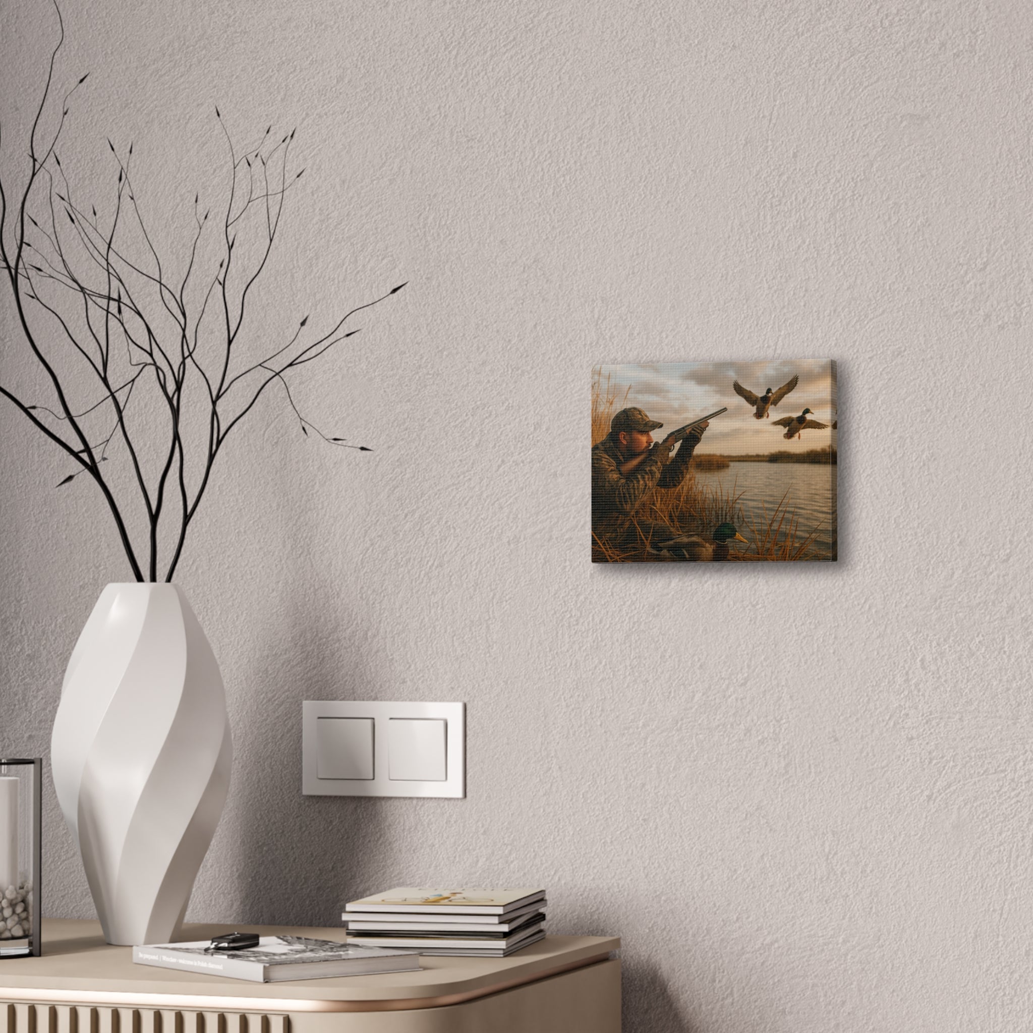 Duck Hunting Canvas Print — Waterfowl Blind Scene Stretched Wall Art