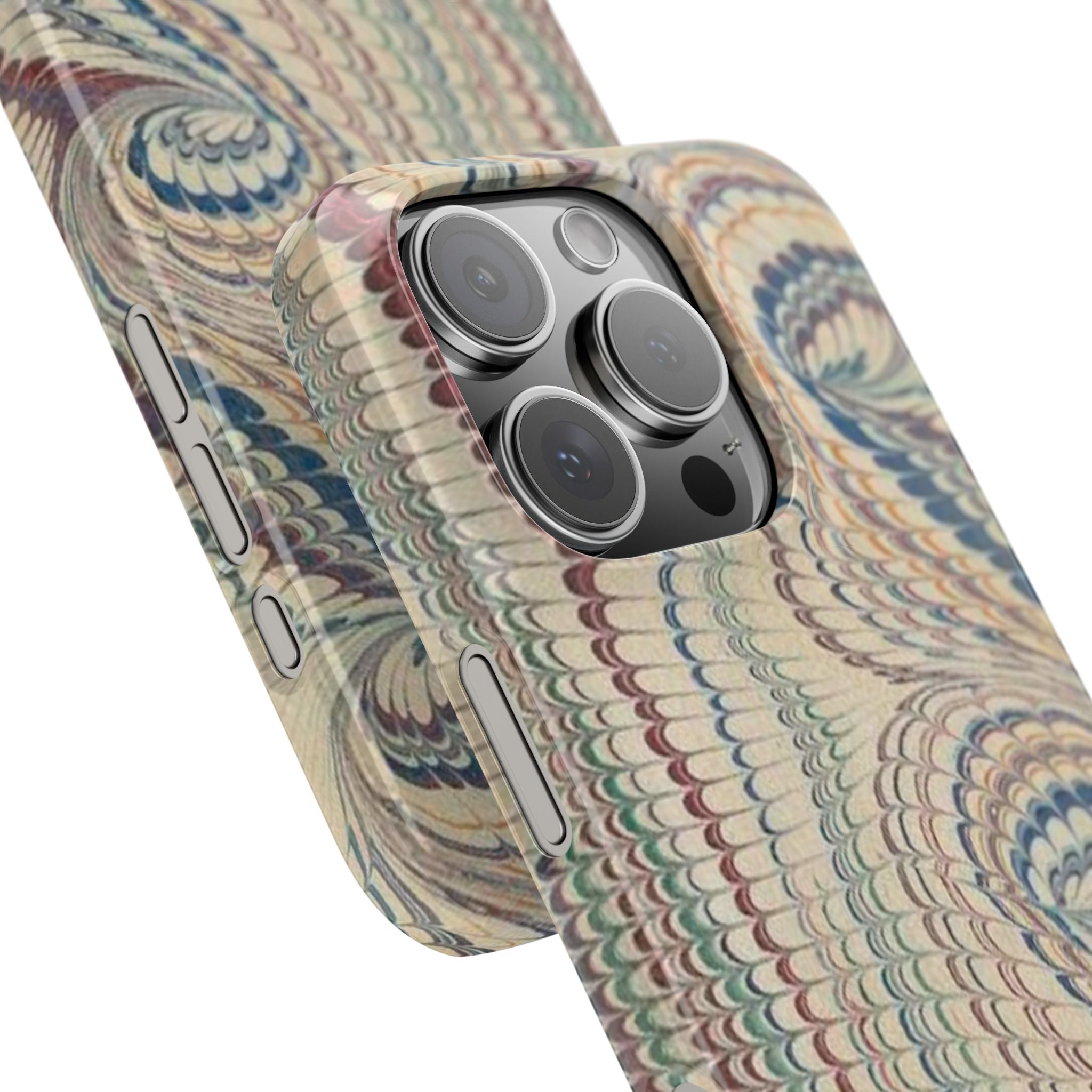 Italian Vintage Marbled Paper Design on iPhone Cases, Artistic Protection for Your Device in Elegant Beige, Blue, Burgundy