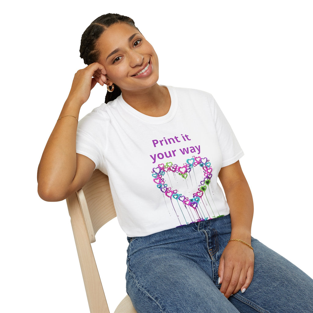 Print It Your Way Heart T-Shirt — Colorful Drip Heart Graphic Tee