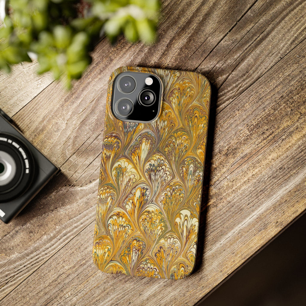 Golden Yelllow Hand-Marbled Florentine Italian Phone Case for iPhone 17 and all sizes