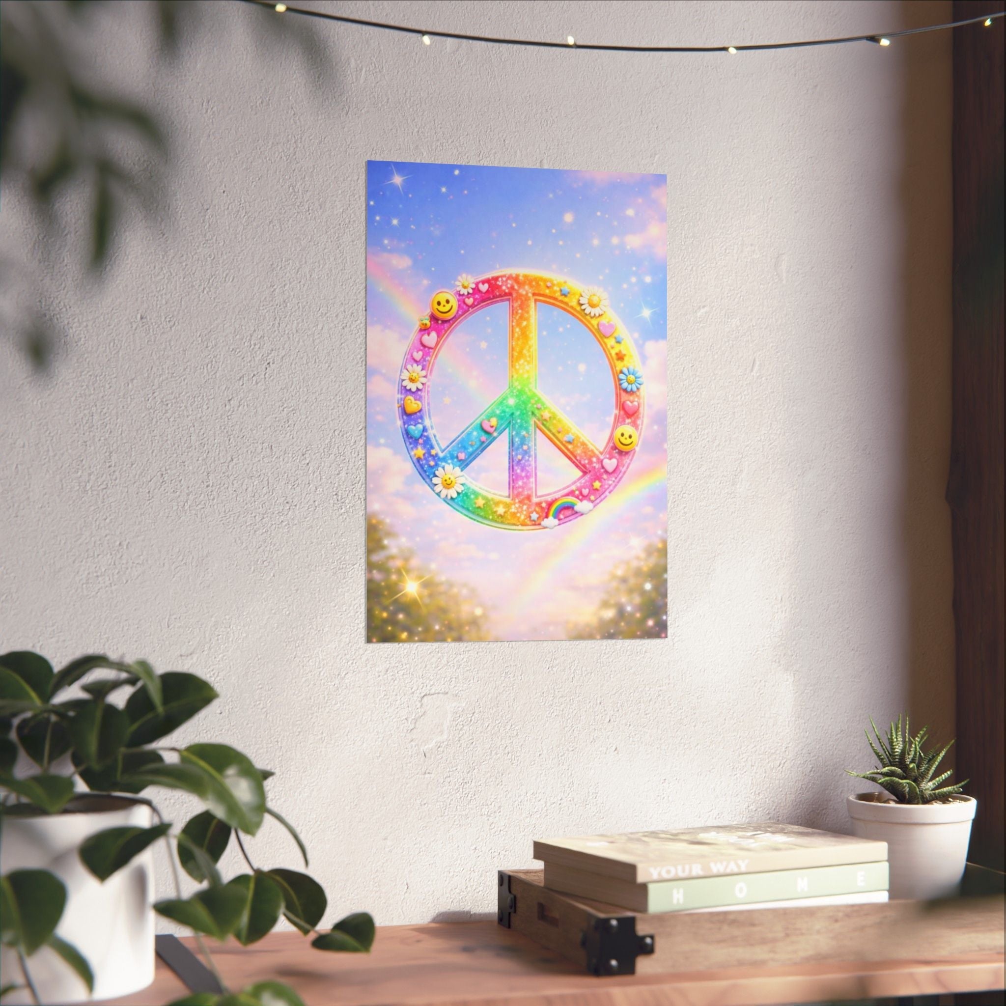 Rainbow Peace Sign Matte Poster — Retro 90s Inspired Psychedelic Wall Art