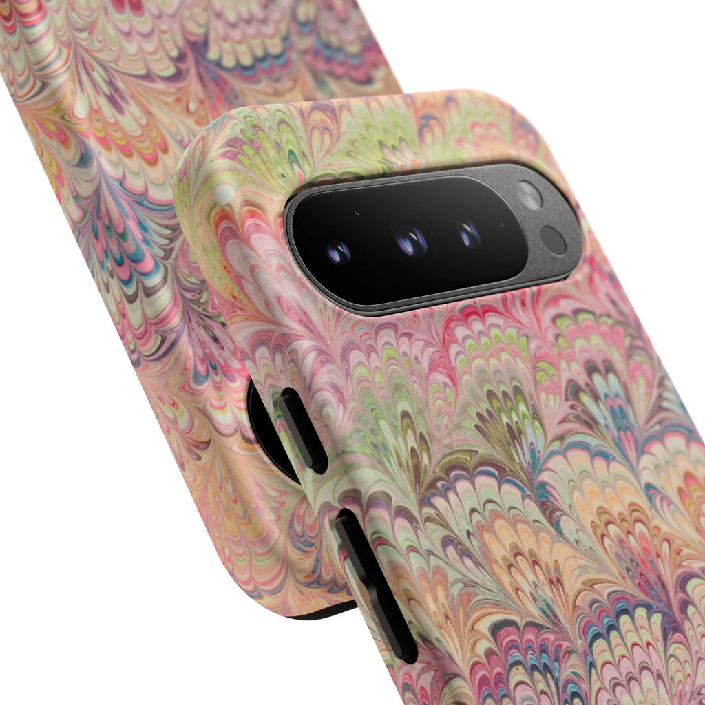 Pastel Pink + Green Feather Marbled Phone Case - Dual Layer Phone Cover