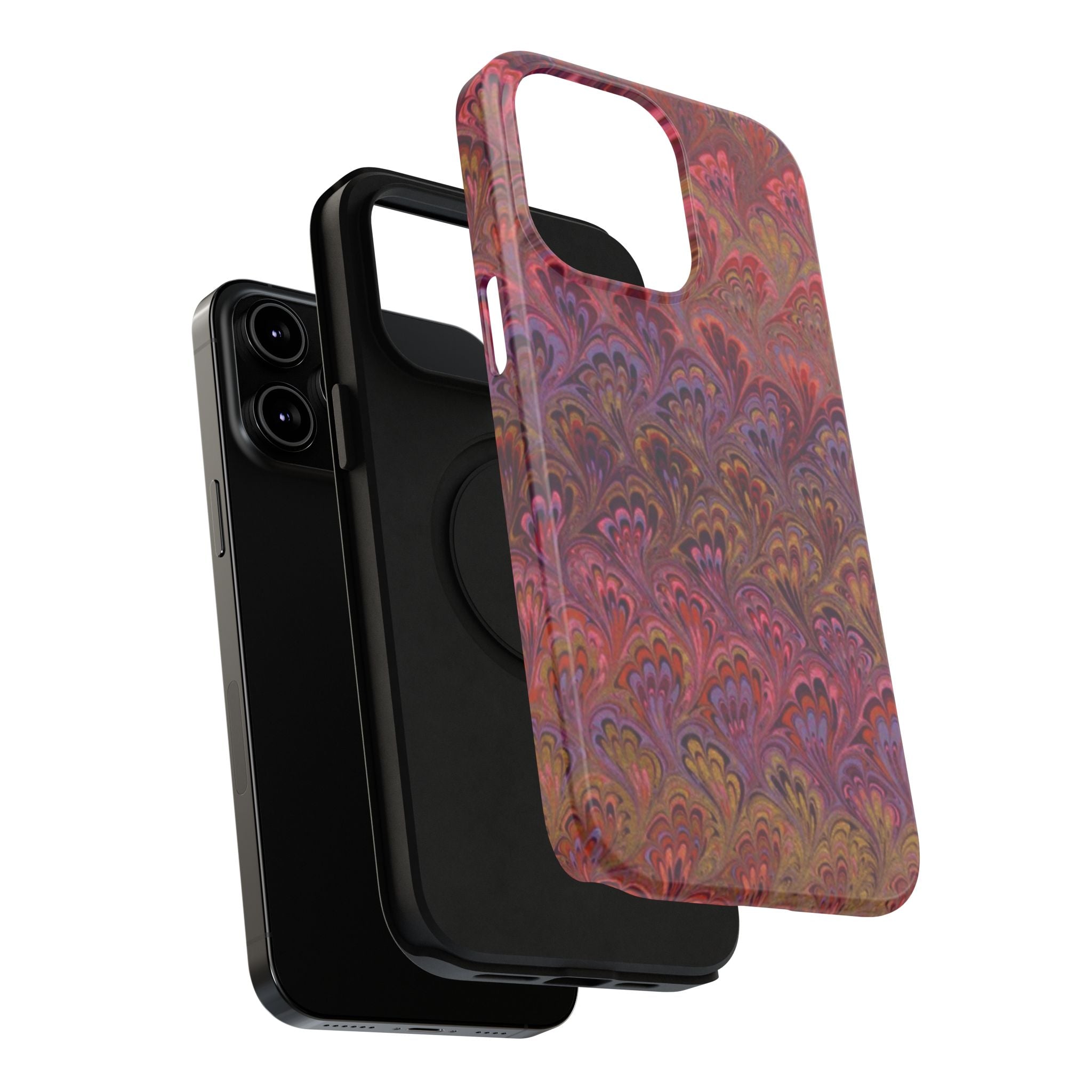 Red, Burgundy, Lavender Italian Peacock Feather Design Phone Case