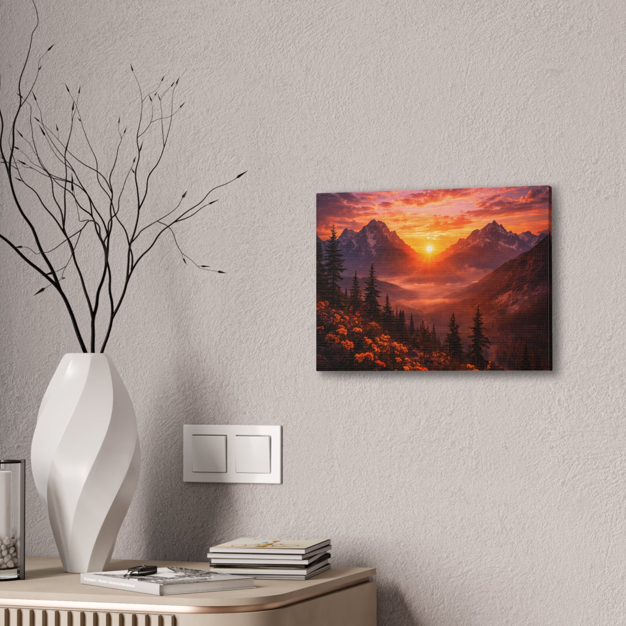 Sunset Mountain Canvas Wall Art — Majestic Alpine Sunrise Landscape