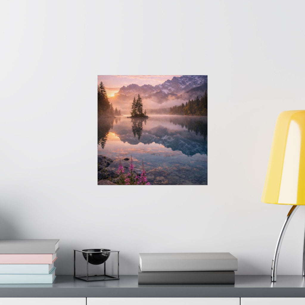 Matte Vertical Poster — Serene Mountain Lake Sunset Landscape