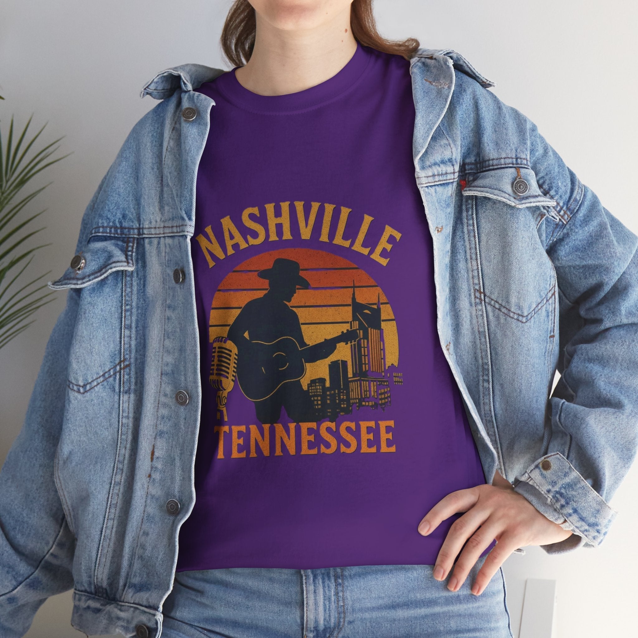 Nashville Tennessee Guitar Silhouette Tee — Retro Sunset Country Music T-Shirt
