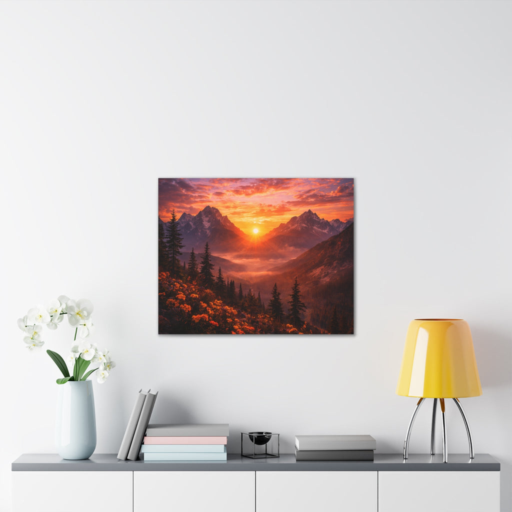 Sunset Mountain Canvas Wall Art — Majestic Alpine Sunrise Landscape